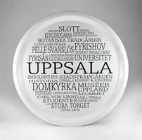 Bricka rund 31 cm, Uppsala, vit/svart text