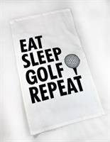 Velourhandduk, Golf repeat, vit/svart text