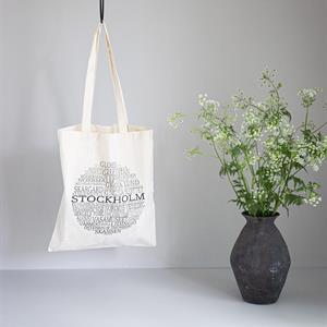 Kökshandduk, Stockholm, svart/vit text