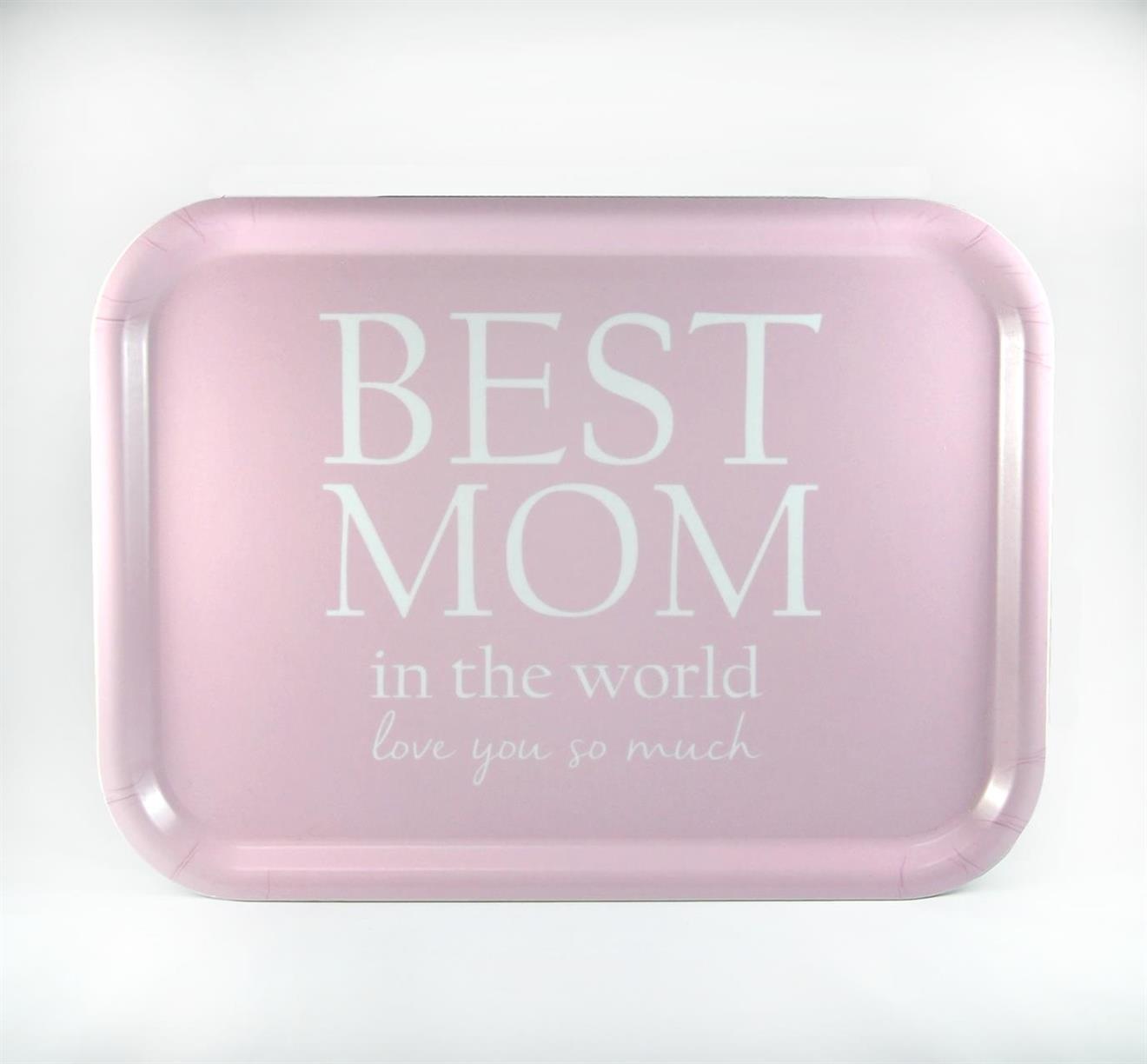 Bricka 27x20 cm, Best Mom, rosa/vit text