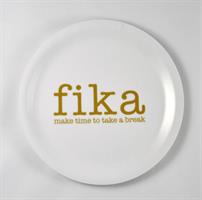 Glasunderlägg kant, Make time FIKA, vit/guldtext