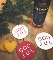 Glasunderlägg 4-p, God Jul, röd/vit, vit/röd text