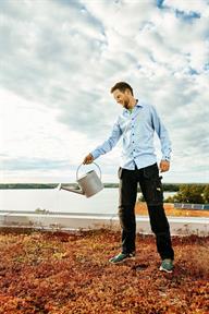 Olof - vd och projekt-/arbetsledare. Favoritväxt på tak: gräslök och knippnejlika.