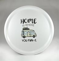 Bricka rund 31 cm, Home is/Husbil, vit/pastell