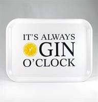 Bricka 27x20 cm, Gin o'clock, vit/svart-gul text