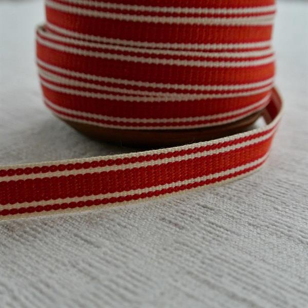 Röd/vit randigt bomullsband 11mm