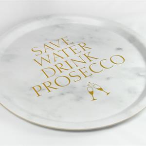 Bricka rund 31 cm, Prosecco, marmor/guldtext