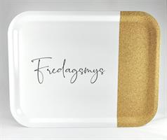 Bricka 43x33 cm kork, Fredagsmys, vit/svart text