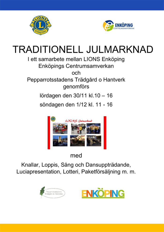 Vi kommer stå på Lions Julmarknad 30 nov - 1 dec