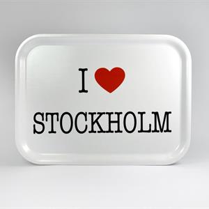 Disktrasa, I love Stockholm, vit/svart-röd text