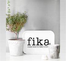 Bricka 27x20 cm, Make time FIKA, vit/svart text