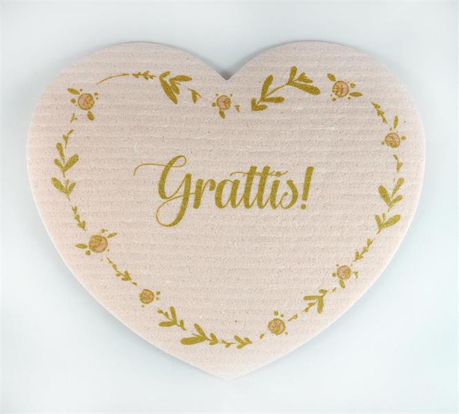 Disktrasa-hjärta, Grattis!, rosa/rosa-guld text