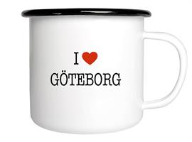 Emaljmugg, I love Göteborg, vit/svart-röd