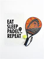 Velourhandduk, Padel repeat, vit/svart text