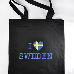 Tygkasse, I love Sweden, svart/blå-gul text