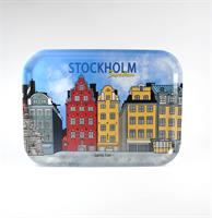 Bricka 27x20 cm, Gamla Stan, vit/färgtryck