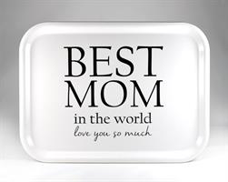 Bricka 27x20 cm, Best Mom, vit/svart text