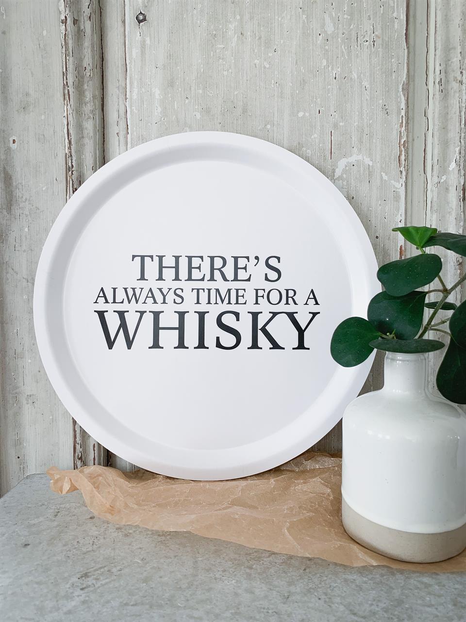 Bricka rund 31 cm, Whisky, vit/svart text