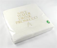 Servetter, Prosecco, vit/guldtext, 25-p