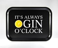 Bricka 27x20 cm, Gin o'clock, svart/vit-gul text