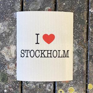 Bricka 27x20 cm, I love Stockholm, vit/svart-röd