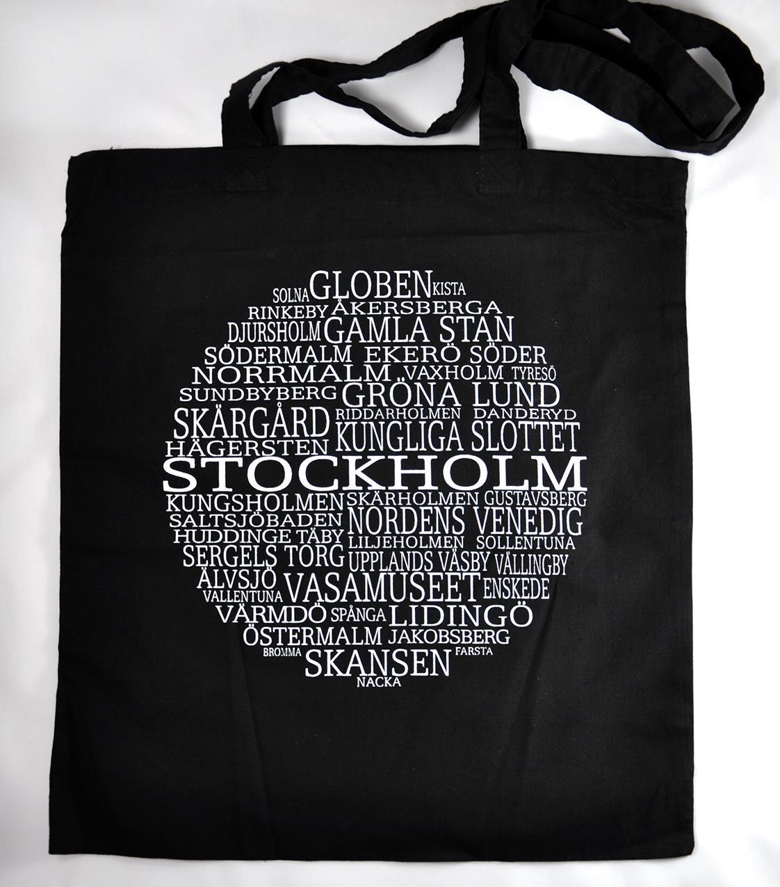 Tygkasse, Stockholm, svart/vit text