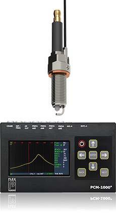 Exempel: Tändstift med cylindertrycksmätare samt en Plex PCM-1000, en portabel cylindertrycksmätare