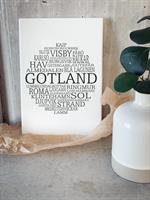 Trätavla A5, Gotland, vit/svart text