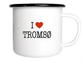 Emaljmugg, I love Tromsö, vit/svart-röd