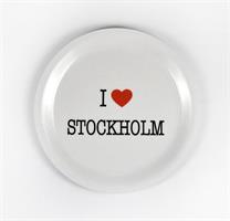 Glasunderlägg kant, I love Stockholm, vit/svart-rö
