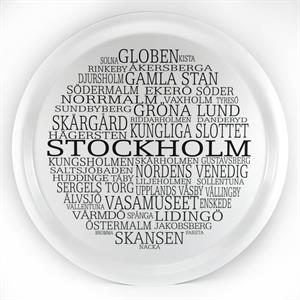Kökshandduk, Stockholm, svart/vit text