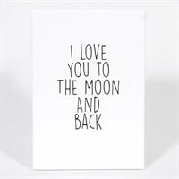 Trätavla A5, I love you to the moon,vit/svart text