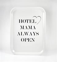 Bricka 27x20 cm, Hotel Mama, vit/svart text