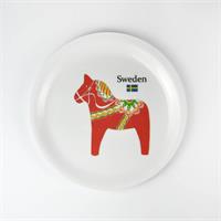 Glasunderlägg kant, Dala horse, vit/rött tryck