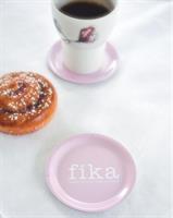 Glasunderlägg kant, Make time FIKA, rosa/vit text