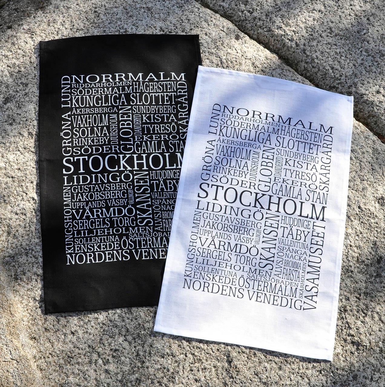Kökshandduk, Stockholm, vit/svart text