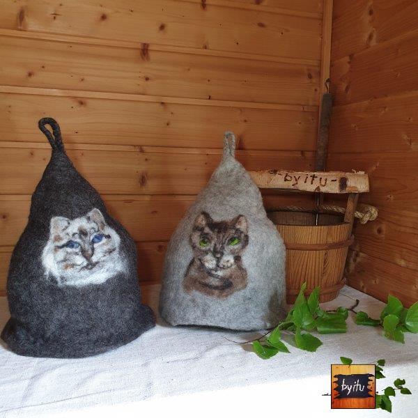 Kotimainen - saunahattu käsin huovutettu luonnonväri