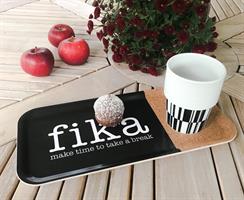 Bricka 32x15 cm kork, Make time Fika, svart/vit