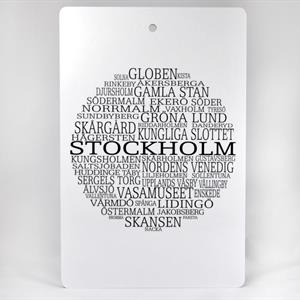 Skärbräda, Stockholm rund, vit/svart text