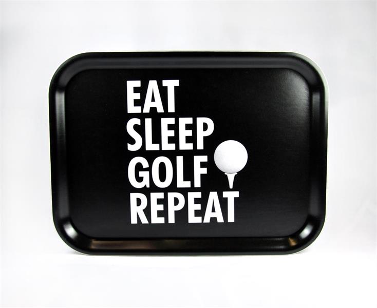 Bricka 27x20 cm, Golf repeat, svart/vit text