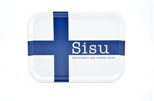 Bricka 27x20 cm, Sisu, finska flaggan, vit/blå 