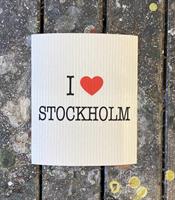Disktrasa, I love Stockholm, vit/svart-röd text