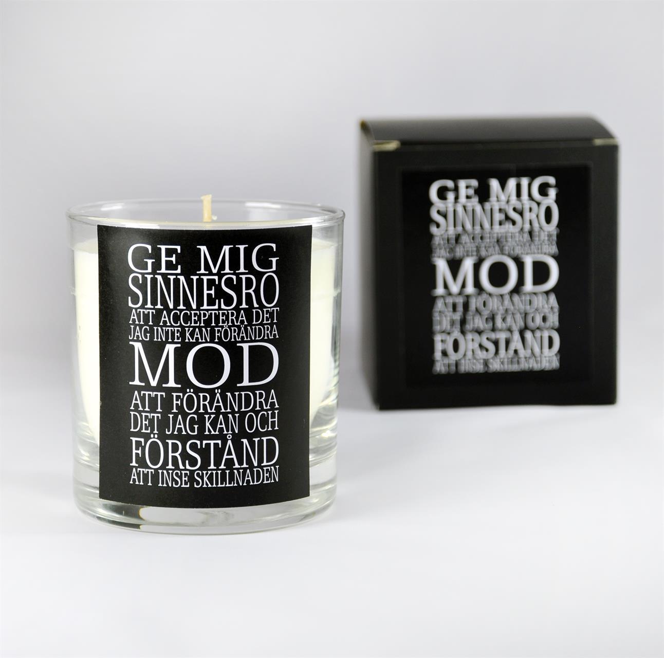 Doftljus, Sinnesro, svart/vit text
