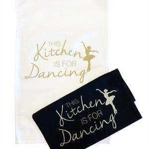 Kökshandduk, Kitchen dancing, vit/guldtext