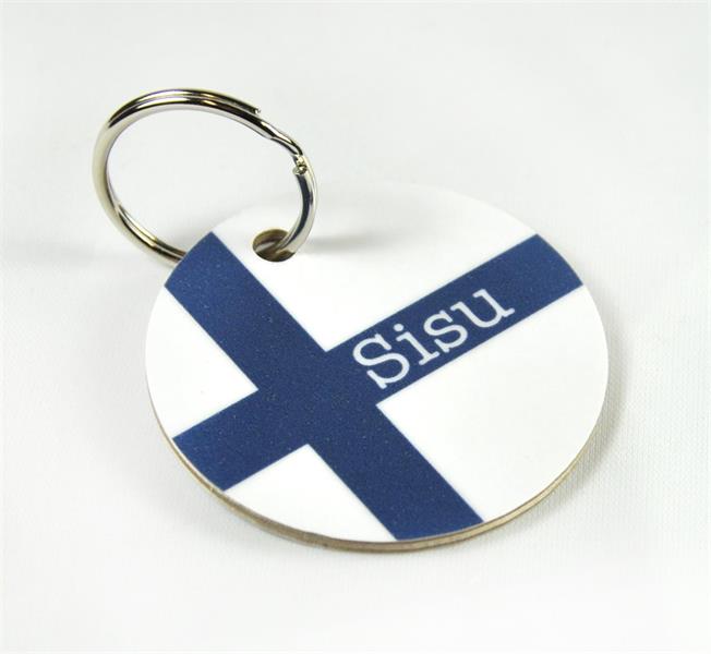 Nyckelring, Sisu, finska flaggan, vit/blå text