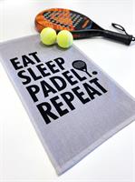 Velourhandduk, Padel repeat, grå/svart text