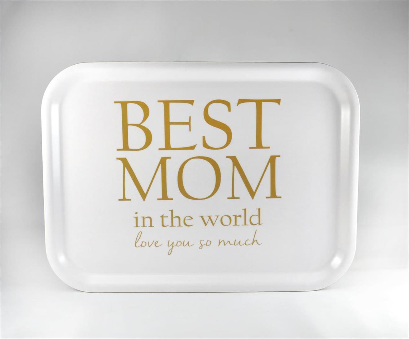 Bricka 27x20 cm, Best Mom, vit/guldtext