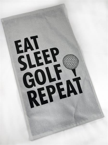 Velourhandduk, Golf repeat, grå/svart text