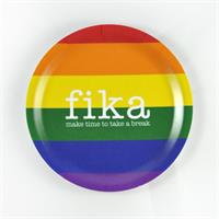Glasunderlägg kant, Fika Pride, vit/regnbågsfärg