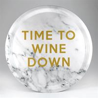 Bricka rund 31 cm, Wine down, marmor/guldtext